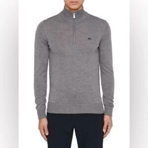 J Lindeberg Kian Tour 100% Meino Wool 1/4 Zip Sweater Men's Large Grey Golf